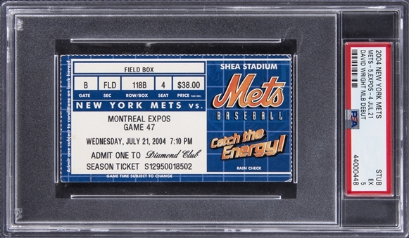 2004 New York Mets/Montreal Expos Ticket Stub From David Wrights MLB Debut - PSA EX 5